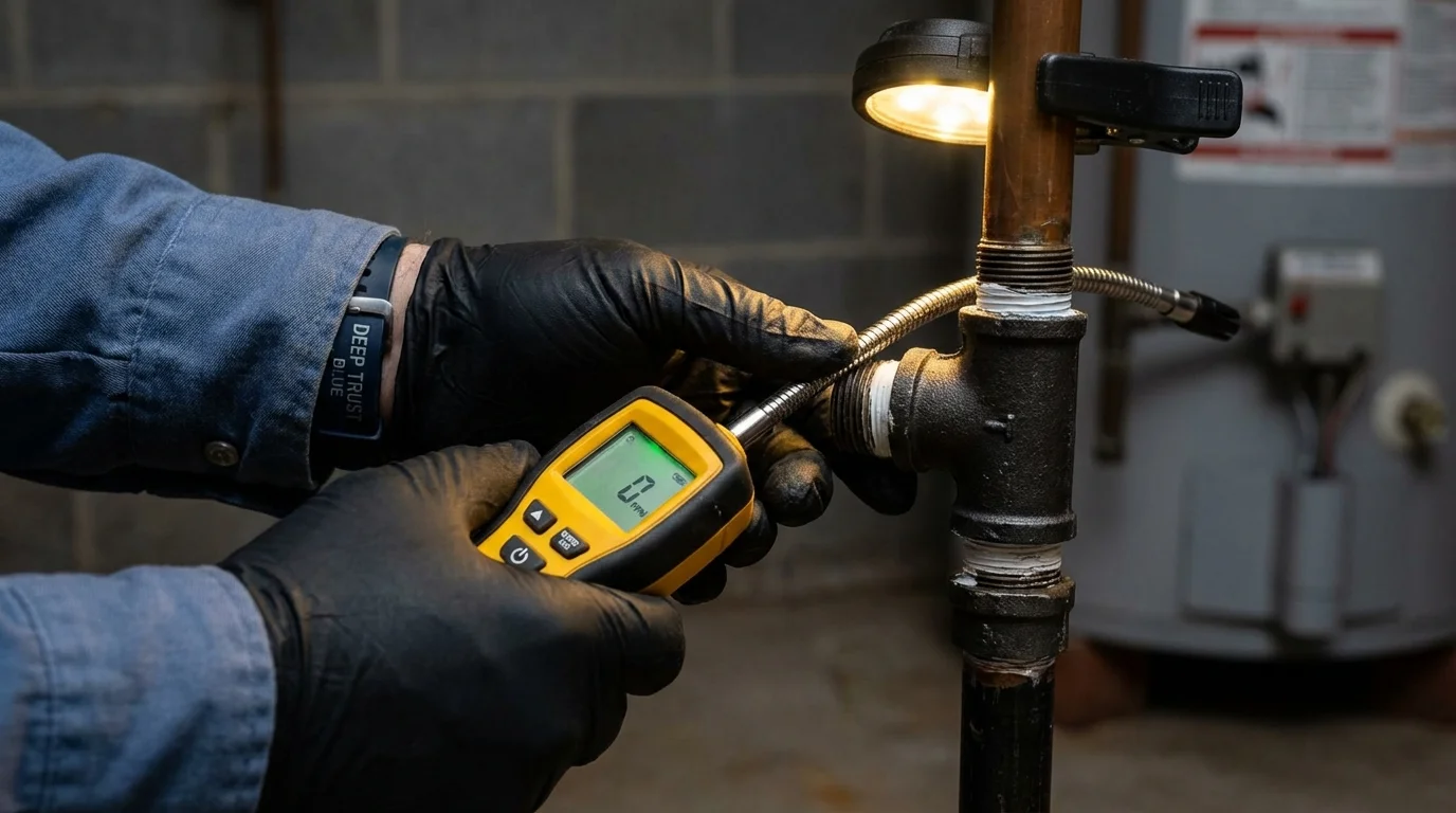 Gas leak detection with electronic sniffer by Johns Plumbing LLC in Havelock