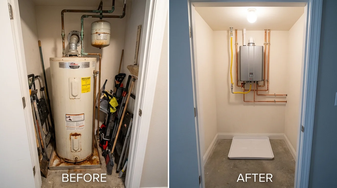 Tank water heater versus wall-mounted tankless unit comparison for Havelock, NC homeowners