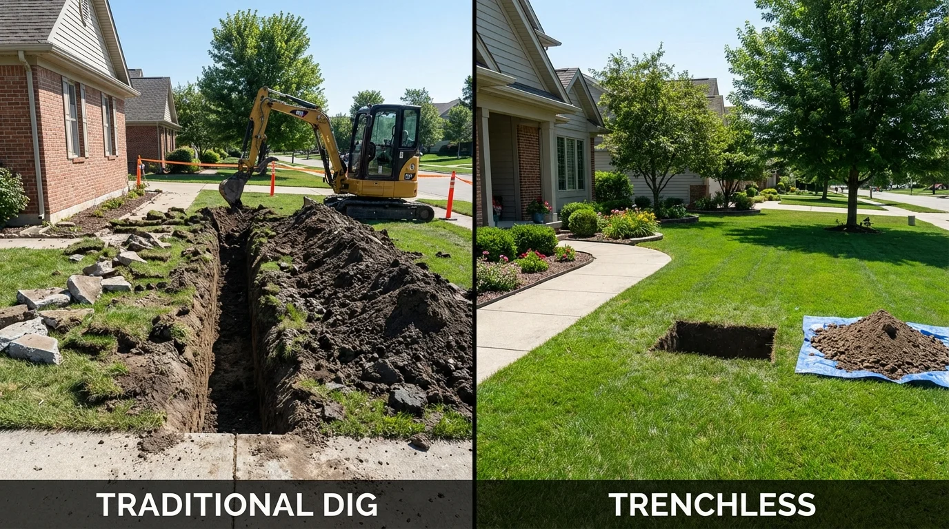 Trenchless sewer repair with minimal yard damage versus traditional excavation in Havelock, NC